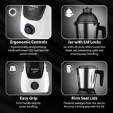Crompton Duroelite 1000 watts 3 jar | Mixer Grinder | 100% copper motor | Ball bearing | Metal jar base | LED speed indicator | Lid lock design | Black and white