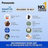 Panasonic 7 in 1 Convertible 1.5 Ton 3 Star Inverter Split AC (2024 Model, Copper Condenser, Ag Clean Plus Filter,With Eco Tough CS/CU-KU18AKY)