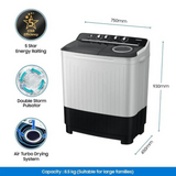 Samsung 9 kg, 5 star, Semi-Automatic Top Load Washing Machine (WT90C4260GG/TL, Air Turbo Drying, Light Gray)