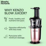 Morphy Richards Kenzo Cold Press Slow Juicer 150W | Powerful DC Motor|60 RPM for Maximum Juice Retention | Stainless Steel | Separate Juice & Pulp Containers| Reverse Function|2-Yr Warranty【Rose Gold】