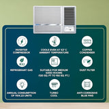 Blue Star 1.5 Ton 5 Star Inverter Window AC (Copper, Turbo Cool, Fan Modes-Auto/High/Medium/Low, Hydrophilic Blue Fins, Dust Filters, Self-Diagnosis, WID518L, White)