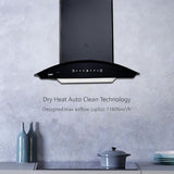 KAFF 60 CM Auto Clean Curved Glass Kitchen Chimney, 1180 m3/hr Suction Capacity with Motion Sensor, Touch Control, Heavy Duty SS Baffle Filter, Black Glass Front Panel (PRIMA TX DHC 60, Black)
