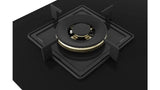 Bosch Built in Gas Hob Black Tempered glass Glass 3 Burner Auto Ignition 75 cm True Brass 2D Ring Burners with Glossy Black Heat Shields & Enameld pan supports (PND7B6F10I)