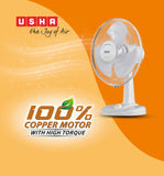 USHA Striker Plus Table Fan | 400MM Sweep Size | 2100 RPM | Jerk-Free & Uniform Oscillation | Aerodynamic Blade Design for High Air Delivery | Anti-Rust Protection | 100% Copper Motor | (White)