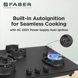 Faber 78 cm 3 Burner Built-in Gas Hob with Brass Burners, Auto Ignition & 8 mm Matt Finish Glass – Hob Della HD783 CI AI