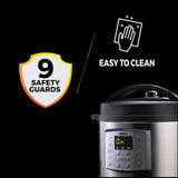 Usha iChef 6 Litre Electric Pressure Cooker | 1000W | 10 Indian Preset Menu | Keep Warm Fuction | Delay Timer | Slow Cooker | Automatic Rice Cooker, Steamer & More (Stainless Steel)