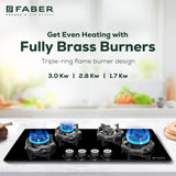 Faber 90 cm 4 Burner Built-in Gas Hob with Brass Burners, Auto Ignition & Flame Failure Device – HOB EXPERIA HT 904 ALU AI FFD