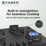 Faber 78 cm 4 Burner Built-in Gas Hob with Brass Burners, Auto Ignition & 8 mm Matt Finish – Hob Della HD784 CI AI