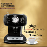 Havells Corretto Coffee Maker 1100W (GHBCMBAK110) | 15 Bar Espresso Machine with Frother, Thermometer Display & Twin Brewing