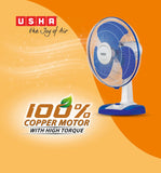 USHA Striker Plus Table Fan | 400MM Sweep Size | 2100 RPM | Jerk-Free & Uniform Oscillation | Aerodynamic Blade Design for High Air Delivery | Anti-Rust Protection | 100% Copper Motor | (Blue)