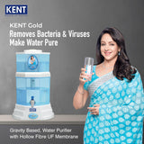 KENT Gold Gravity Water Purifier | UF Technology Based | Non-Electric & Chemical Free | Counter Top | 20L Storage | White