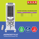 USHA Aerostyle Electronic 50L Tower Air Cooler (50AST1E) – 1400 m³/h Air Delivery, 6m Air Throw, Remote Control, Honeycomb Pads, Ice Chamber & Humidity Control
