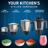 Crompton Ameo Pro 750W 4 Jar | Mixer Grinder | MaxiGrind | Motor Vent-X Technology |3 Stainless Steel Jars and 1 Juicer Jar | Black & Blue