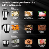 Crompton Duroelite 1000 watts 3 jar | Mixer Grinder | 100% copper motor | Ball bearing | Metal jar base | LED speed indicator | Lid lock design | Black and white