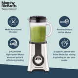 Morphy Richards 4-in-1 BlendMaster Table Blender 400W | Multifunctional: Grind, Crush, Chop & Extract |SS Blades | 4 Jars | 24,000 RPM High-Speed | 2-Speed + Pulse Mode | 2-Yr Warranty【Silver & Black】