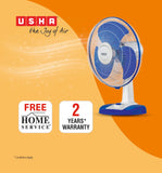 USHA Striker Plus Table Fan | 400MM Sweep Size | 2100 RPM | Jerk-Free & Uniform Oscillation | Aerodynamic Blade Design for High Air Delivery | Anti-Rust Protection | 100% Copper Motor | (Blue)