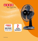 USHA Striker Plus Table Fan | 400MM Sweep Size | 2100 RPM | Jerk-Free & Uniform Oscillation | Aerodynamic Blade Design for High Air Delivery | Anti-Rust Protection | 100% Copper Motor |(Black)