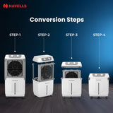 Havells 2-in-1 Convertible 80 L Desert Air Cooler for room, Dual functionality & easy storing, Can be used as side table, 5 Leaf Metal Blade Fan, Powerful Air-Delivery, Bacteria shield honeycomb pads