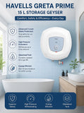 Havells Greta Prime 25L Storage Water Heater 2000W – White & Blue | Glassline Coated Tank