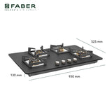 Faber 90 cm 4 Burner Built-in Gas Hob with Full Brass Burners, Auto Ignition & Flame Failure Device – HOB BELLA HT 904 BR AI FFD