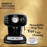 Havells Corretto Coffee Maker 1100W (GHBCMBAK110) | 15 Bar Espresso Machine with Frother, Thermometer Display & Twin Brewing