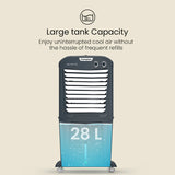Crompton Zelus DAC 30L Portable Air Cooler, Grey | Honeycomb Pads, Ice Chamber, 4-Way Air Flow, Inverter Compatible