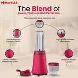 Havells Nutri Power Blender 350W Pink | 1-Speed Mixer Grinder with Sipper Lid