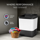 Lloyd 8 kg 5 Star Semi Automatic Top Load Washing Machine |1300 RPM | Detergent Storage Zone | 3 Wash Programs | Swift Dry | Magic Filter, (GLWS805AODDG, Dark Grey and White)