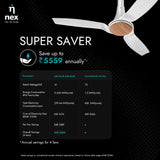 Nex Dryft A90 BLDC Ceiling Fan 1200 mm – Classic White, Energy-Efficient BLDC Motor (320001)