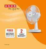 USHA Striker Plus Table Fan | 400MM Sweep Size | 2100 RPM | Jerk-Free & Uniform Oscillation | Aerodynamic Blade Design for High Air Delivery | Anti-Rust Protection | 100% Copper Motor | (White)
