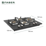Faber 75 cm 3 Burner Built-in Gas Hob with Full Brass Burners, Auto Ignition & Cast Iron Pan Supports – HOB BELLA HT 754 BR AI