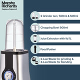Morphy Richards 4-in-1 BlendMaster Table Blender 400W | Multifunctional: Grind, Crush, Chop & Extract |SS Blades | 4 Jars | 24,000 RPM High-Speed | 2-Speed + Pulse Mode | 2-Yr Warranty【Silver & Black】