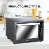 Haier Electric Oven Toaster Grill (OTG) for Kitchen 35 Litre, 1600W | Stainless Steel Finish Styling Handle (Black)