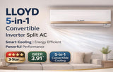 Lloyd Bliss 1.5 Ton 3 Star Inverter Split AC (5 in 1 Convertible, 100% Copper, Turbo Cool, Smart 4-Way Swing, Anti-Viral + PM 2.5 Filter, GLS18I3KWBBA, White)