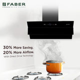 Faber 90 cm 1500 m³/hr Wall Mounted Kitchen Chimney (HOOD COMET BLDC FL HC BK 90, Filterless technology, Touch & Gesture With Remote Control, Black)