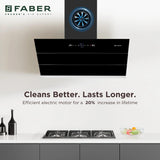 Faber 90 cm 1500 m³/hr Wall Mounted Kitchen Chimney (HOOD COMET BLDC FL HC BK 90, Filterless technology, Touch & Gesture With Remote Control, Black)
