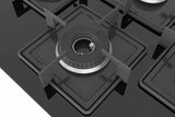 Bosch Built in Gas Hob Black Tempered glass Glass 4 Burner Auto Ignition 75 cm Italian Double Ring Burners (PNI7B6B10I)