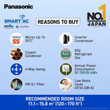 Panasonic EU 7 in 1 Convertible 1.5 Ton 5 Star Inverter Split Smart AC (100% Copper Condenser, CS/CU-EU18BKY5XFM), 55°Tested, PM0.1 Filter, Ag Clean, 4Way Swing, High CFM & Eco tough Outdoor