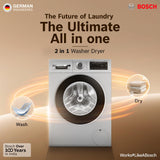 Bosch 12 kg/7 kg 5 Star Front Load Fully Automatic Washer Dryer (WNA2740SIN, Silver, AI ActiveWater, Inbuilt Heater, 1400 RPM, 2026 Model)