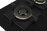 Bosch Built in Gas Hob Black Tempered glass Glass 5 Burner Auto Ignition 90 cm True Brass 2D Ring Burners with Glossy Black Heat Shields & Enameld pan supports (PNV9B6F10I)