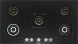 Bosch Built in Gas Hob Black Tempered glass Glass 5 Burner Auto Ignition 90 cm True Brass 2D Ring Burners with Glossy Black Heat Shields & Enameld pan supports (PNV9B6F10I)