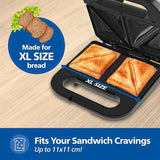 Philips HD1000/00 XL Sandwich Maker | 800W | Non-Stick Coated Plates | UHD Technology | Easy Locking | Black with Metallic Finish