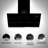 Faber 90cm 1350 m3/hr Autoclean Slant Chimney, Filterless, Lifetime on Motor, 5Yr Comprehensive Warranty, (ZENITH FL HC SC BK IN 90,Touch & Gesture Control,Black)