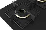 Bosch Built in Gas Hob Black Tempered glass Glass 3 Burner Auto Ignition 60 cm True Brass 2D Ring Burners with Glossy Black Heat Shields & Enameld pan supports (PNC6B6F10I)
