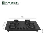 Faber 78 cm 4 Burner Built-in Gas Hob with Brass Burners, Auto Ignition & 8 mm Matt Finish – Hob Della HD784 CI AI