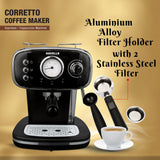 Havells Corretto Coffee Maker 1100W (GHBCMBAK110) | 15 Bar Espresso Machine with Frother, Thermometer Display & Twin Brewing