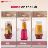 Havells Nutri Power Blender 350W Pink | 1-Speed Mixer Grinder with Sipper Lid