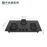 Faber 78 cm 3 Burner Built-in Gas Hob with Brass Burners, Auto Ignition & 8 mm Matt Finish Glass – Hob Della HD783 CI AI