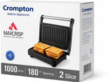 Crompton MaxCrisp 2S 1000W Grill Sandwich Maker with Non-Stick Plates & 2 Slice Capacity