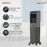 Havells Zurii 60 L Tower Air Cooler for Room|With Remote & Electronic Panel|Fully Collapsible louvers|Low Water Alarm|Dust Filter Net|Timer Function|Bacteria Shield Honeycomb Pads|Dry Run Protection